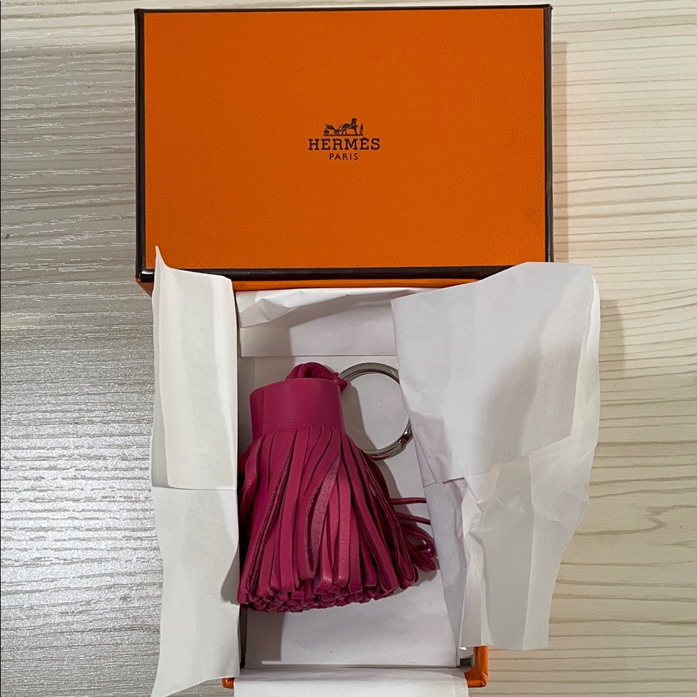 Hermès Fuchsia Pink Lambskin Tassel Carmen Keyring - Authentic